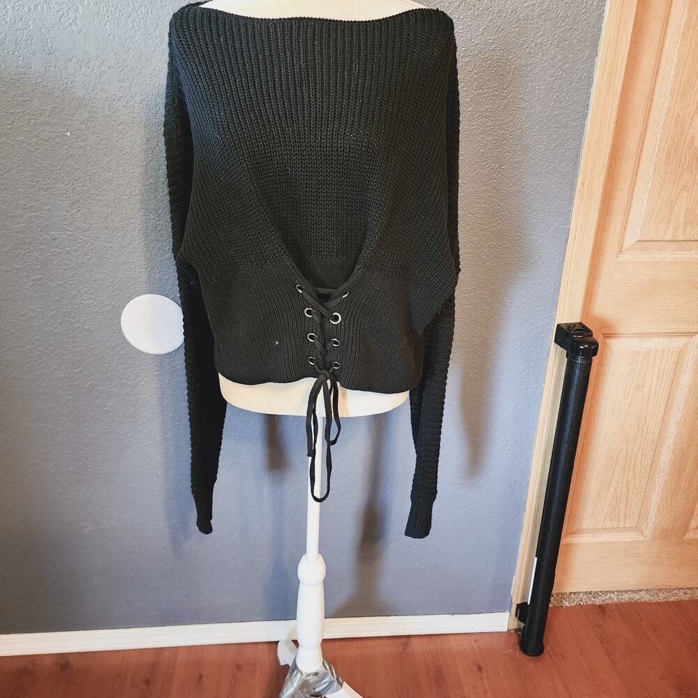 Kendal & Kylie Black Corseted Tie Front detail sweater Size Large